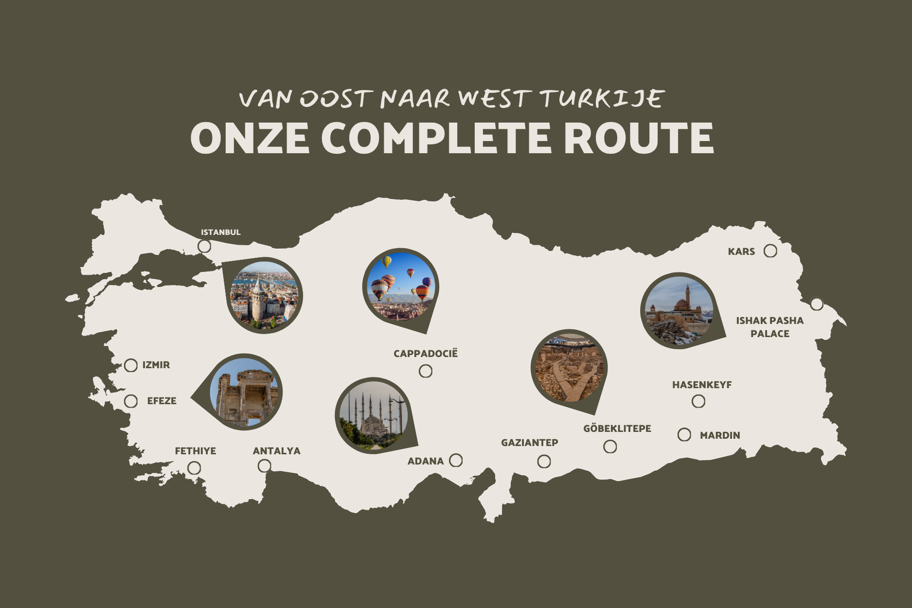 Route van oost naar west Turkije